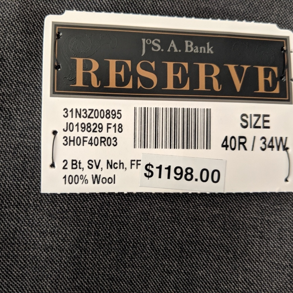 Brand New Reserve Collection Full 100% Wool Suit